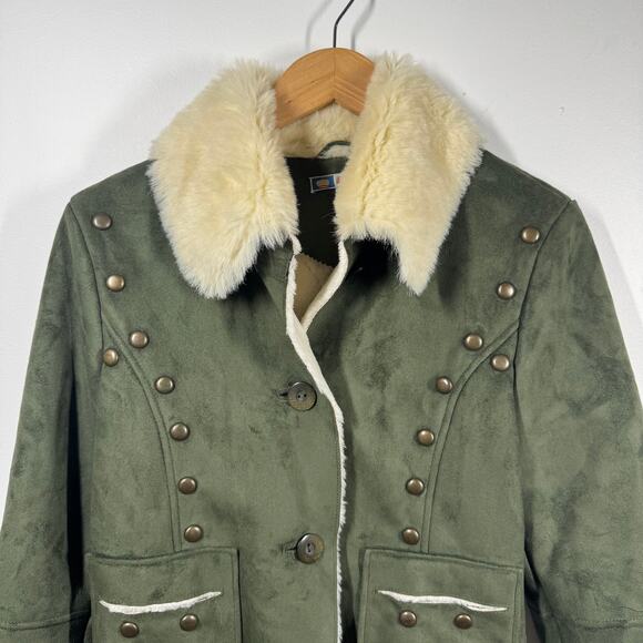 Bejeweled by Susan Fixel Jacket Women S Faux Suede Olive Green Military Y2K - Picture 3 of 9